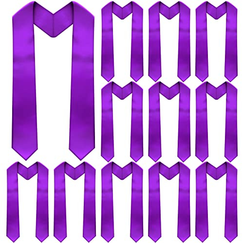Geyoga 12 Pieces Unisex Graduation Stole Bulk Sublimation Blank Grad Sash Plain Graduate Honor Stole, 70 Inches(Purple)