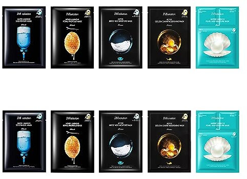 JM Solution Face Mask [10Pack] Hydrating Collagen Facial Masks - Pore Minimizer - Peel Off Sheets - Korean Beauty Skin Care - Moisturizing Sheet Pack