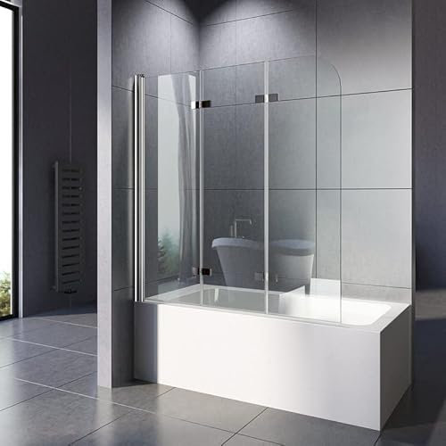 Duschwand für Badewanne 140x140 cm Duschwand 3-teilig Faltbar 5 mm Easy-Clean ESG Sicherheitsglas Badewannenaufsatz Duschabtrennung Badewanne