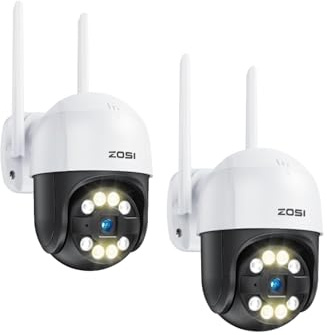 ZOSI C289 2K WiFi Security Camera Outdoor, 2Pcs 3MP Plug-in Pan/Tilt CCTV Cameras,Person Vehicle Detection, Auto Tracking, Light Siren Alarm, Color Night Vision, 2-Way Audio, Local & Cloud Storage