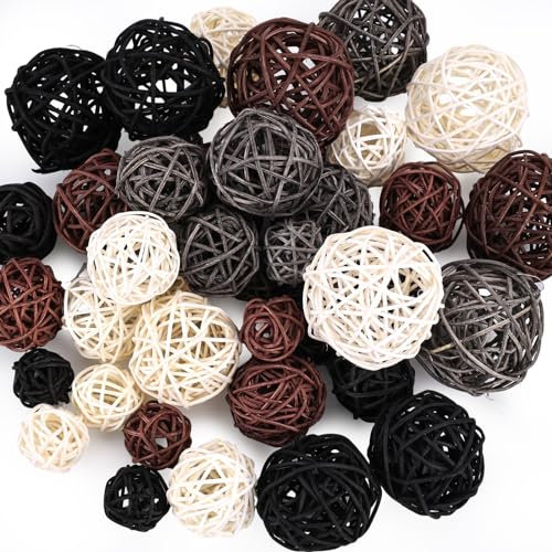 FUTUREPLUSX Decorative Balls for Bowl Centerpiece, 42PCS Wicker Rattan