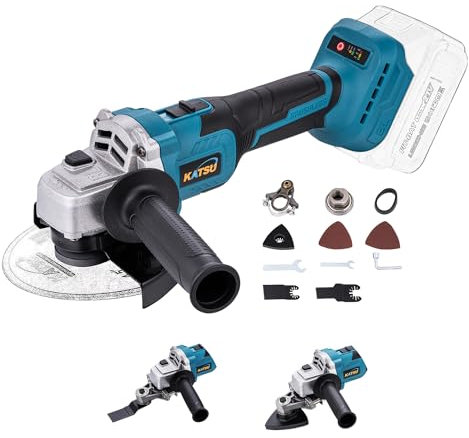 KATSU FIT-BAT 21V Smerigliatrice Angolare a Batteria senza spazzole 115mm 125mm con Kit di Adattatore Multiutensile Oscillante per Smerigliatura Lucidatura, senza Batteria