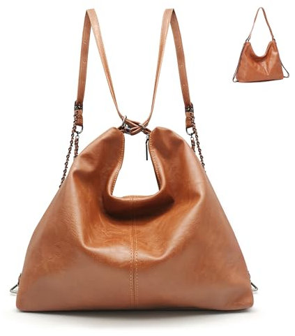 Pahajim Rucksack Damen Elegant PU Lederrucksack Handtasche 2 in 1 Modern Hobo Tasche Wasserdicht Schultertasche Umhängetasche für Frauen Mädchen (Braun)