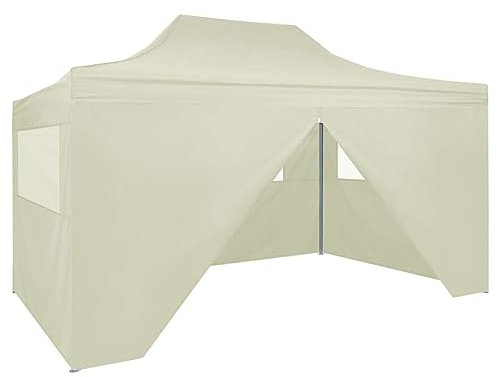 Tidyard Tente de Réception Pliable avec 4 Parois 3x4 m Acier Crème Tonnelle de Jardin, Gazebo Pavillon de Extérieur, Belvédère pour Camping, Festival, Fête, Marriage, BBQ, Terrasse et Plage
