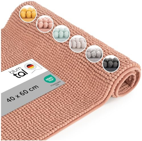 Blumtal Badematte 40x60 cm Hochflor Chenille - Oeko-TEX zertifizierter Badteppich - Badematten & Badteppiche - Duschvorleger - Badvorleger rutschfest waschbar - Badmatten - Fußmatte Bad in Rosa