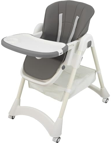 ALMAR Baby Trona de Bebe Evolutiva Gris | Silla de comer para bebe hasta niño 50 kilos, Plegable, Elevable y Reclinable con Bandeja Extraible