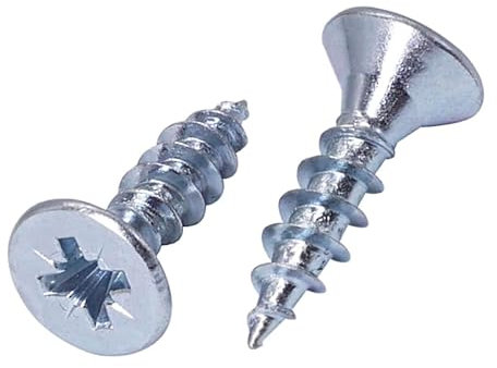 SKIR'CO (100 uds) Tornillos para madera de acero galvanizado de 5,0 x 25 mm, cabeza avellanada Pozidriv, tornillos para aglomerado, rosca completa PZ