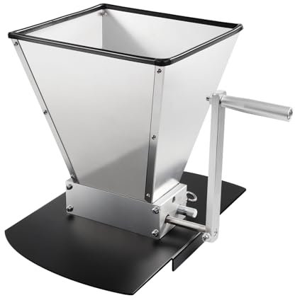 Grain Mill Manual Malt Mill Barley Grinder 2 Adjustable Rollers Steel Metal Base,13LB Stainless Steel Malt Crusher Homebrew Beer Grain Crusher Grinder for Grain Malt Barley,Manual/Low Speed Drill Work