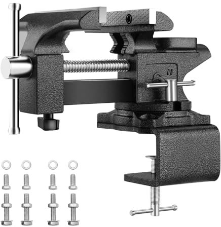 TEENO tornillo de banco de trabajo 6 7.6kg 150mm ，Base Giratoria de 270°，Tornillo de banco para trabajos pesados, fuerza de sujeción 1000kg（Pinzas con mesa de trabajo）