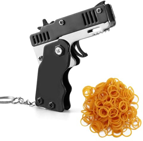 Mini Metal Rubber Band Gun Toy With 60pcs Soft Elastic Rubber Bands