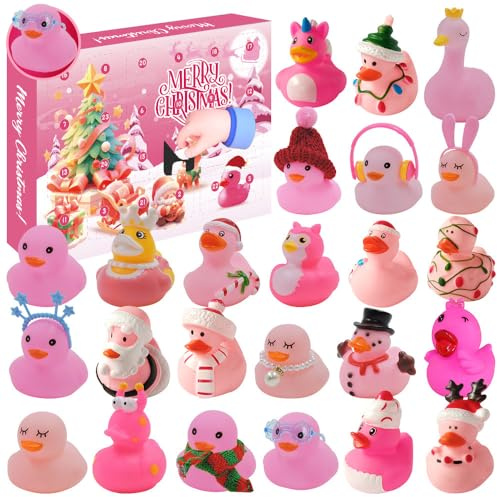 Pink Duck Advent Calendar 2025, Rubber Duckies 24 Days Surprises Gift, Christmas Holiday Countdown Gifts