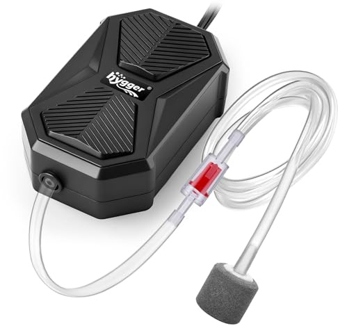 hygger Aquarium Air Pump Single Outlet, Ultra Quiet Oxygen Aerator with Air Stone Airline Tubing Check Valve, Aquarium Fish Tank Air Bubbler for 3 to 79 Gallon Tank and Bucket, 2.5W
