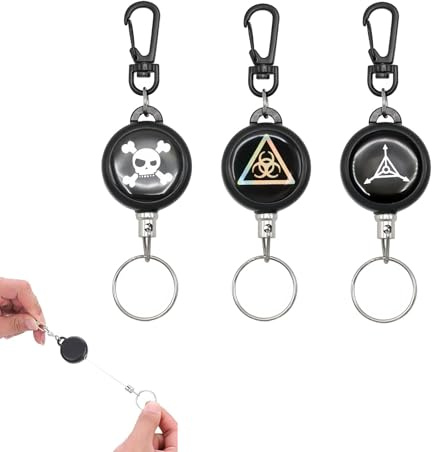 Porte-clés Extensibles 3 pièces Robustes et discrets – Rétractables 60 cm – Ø3,5 cm x 12,5 cm – Idéal pour Badge, clés, Outils – Noir, Design Ergonomique