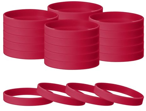 TIXIPEM Rubber Bracelets [24PCS] - Silicone Wristbands Solid Color Bracelets Use for Men Women Teen & Sports Team & Events & Gym - [Red-8.3IN Cir] Blank Rubber Sports Bands