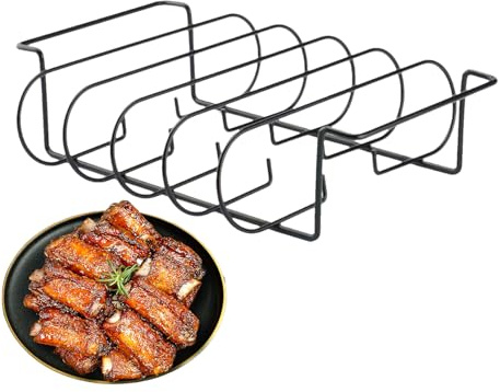 Generico Supporto per Costolette Barbecue,31.3x25.3cm Cestello per BBQ Rib Rack, Supporto Bistecche E Costine per Bistecca,per 4 Costolette di Ricambio Croccanti dalla Griglia E dal Forno