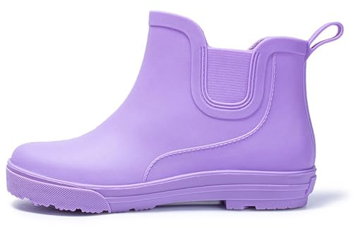 ZZTWER Dam korta regnstövlar vattentäta slip-on vadningsskor, halkfria köksarbetskängor utomhus överskor gummistövlar