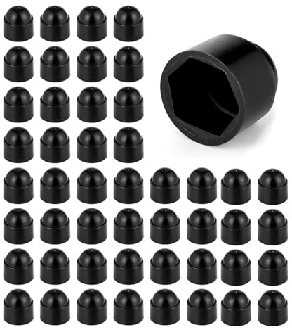 DOJA Barcelona Sexkantiga skruvpluggar – 50-pack av M5 – svart färg – enkel installation – plastskruvpluggar – sexkantiga skyddslock, perfekt passform, estetik