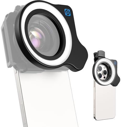 APEXEL 37/52mm Macro Lens Fill Light with Thread and Clip, 45 Light Combinations, Suitable for HB100 and ZM100 Macro Lens for Mobile Phones