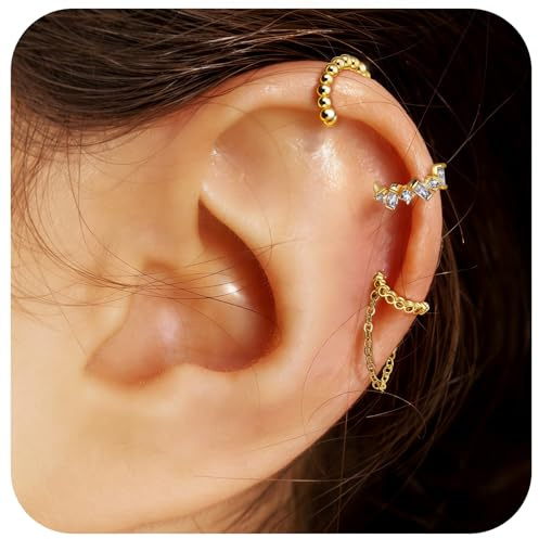 LXUEJIE 3 Pcs Ear Cuff Earrings for Women, Gold Plated Ear Cuffs Non Piercing Ears Clip Fake Earring on Cartilage Earrings for Birthday Party Christmas Thanksgiving Day Halloween Anniversary