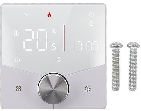 Intelligent termostatknoppdesign |Färg LCD-skärm för bastu rum / golvvärme |5 - 35°C Digital temperaturkontroll |16A elektrisk värmebelastning (White)