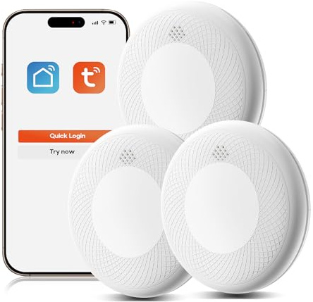 Safeliveo Detector de Humo Inteligente Wi-Fi - Batería de 10 Años - Notificación Mediante Aplicación y autoprueba-Alarma de Incendios Smart con Tuya & Smartlife App,3 Pieza