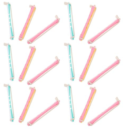 Angoily Juego de 18 Varillas para Permanente Ondas Frías 8,9 Cm, Rulos de Plástico para Rizar Cabello Corto y Largo, Kit de Rizador sin Calor para Mujeres, Accesorio Compacto para Peinado