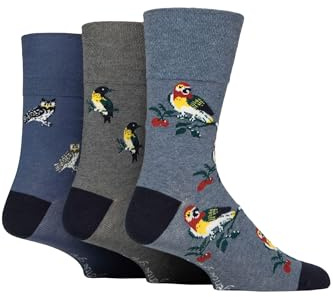 SockShop Gentle Grip Men’s RHS Bamboo Socks – 3 Pair Patterned Soft Breathable Non Binding Everyday Crew Socks, Royal Horticultural Society Floral Designs, UK 6–11