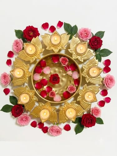 ABC Lotus Shape Beautiful Handcrafted Diya Urli Bowl for Diwali - Decorative Bowl for Floating Flowers and Tea Light Candles, Traditional Home Decor, Gift (Pack of 1) (11 Inches)