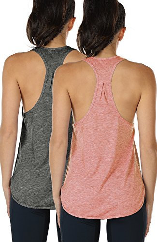 icyzone Yoga Sport Tank Top Damen Racerback Lauftop Fitness Running Shirt Oberteile, 2er Pack (L, Charcoal/Pink)
