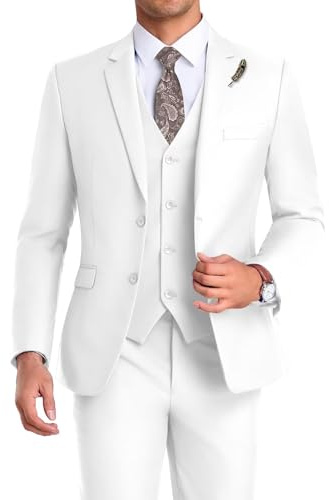 Trajes de Gama Alta para Hombre, Traje de Padrino de Boda, Color Naranja, Ajustado, Traje de 3 Piezas para Hombre, Chaqueta con Solapa con Muescas, Chaleco y Pantalones, Blanco, X-Large