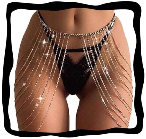 Brishow Rhinestone Body Chain Jewelry Sliver Thigh Waist Chain Jewelry for Women