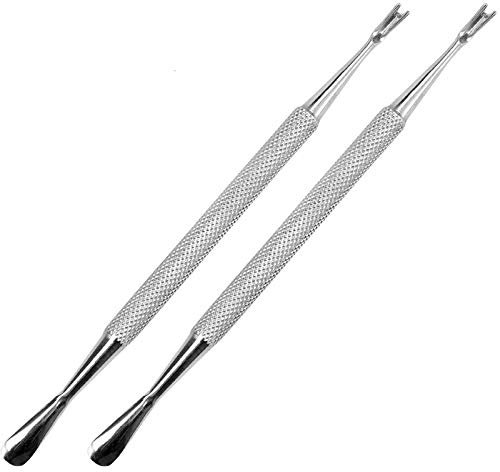 2pcs Doppelkopf Nagelhautmesser V-klinge & Pro Nagelhautschieber Spatel Pusher, Nagelwerkzeug zum Reinigen von Schmutz silber für Professionelle Finger und Zehennagelpflege