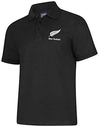 Uneek clothing New Zealand Embroidered Polo Shirt | Unisex Black | Rugby Football Kiwi Fan Gift | NZ Supporter Shirt | XS to 8XL