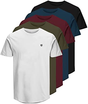 JACK & JONES JPRBLABRODY - Camiseta de Cuello Redondo para Hombre (5 Unidades, Talla XS, S, M, L, XL, XXL, 100% algodón), Azul Marino, L