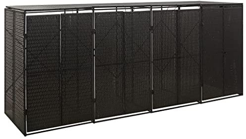 vidaXL Mülltonnenbox Müllbox Mülltonnenverkleidung Mülltonnenhaus Gartenbox Müllcontainer für 4 Tonnen Schwarz 274x80x117cm Poly Rattan