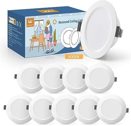 wowatt LED Einbaustrahler 230V 6W LED Spot Flach Ø 118 * 26mm Einbauleuchte LED Neutralweiß 4000K Decken Spots LED Weiß Deckenspot Rund Einbauspots 600LM Downlight Einbauloch Ø 93-100mm 10er Set
