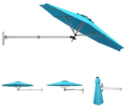 TANGZON Wall-Mounted Parasol, Outdoor Patio Garden Umbrella with Large Shading Area, Wall Tilting Sunshade (Turquoise)