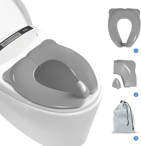 Pejoye Faltbarer Toilettentrainer Kinder Grau, Toilettensitzbezug Reise, Toilettensitz kinder WC Sitz Toilette mit Rutschfesten Silikonkissen, Toilettensitz für unterwegs, reise töpfchensitz