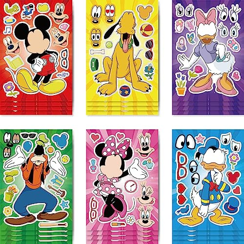 24 Pcs Mickey Face Stickers for Children Party Bags, Make Your Own Stickers Characters DIY Stickers for Party Favor Supplies Craft