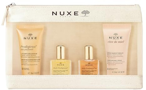 NUXE PRODIGIEUX 5-Piece Body Care Set - Body Milk, Dry Oil, Hand Cream, Toiletry Bag