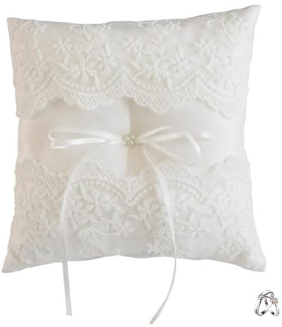 Voarge Ringkissen mit Spitze und Blume, bestickt, Blumenmuster, Hochzeitsgeschenk