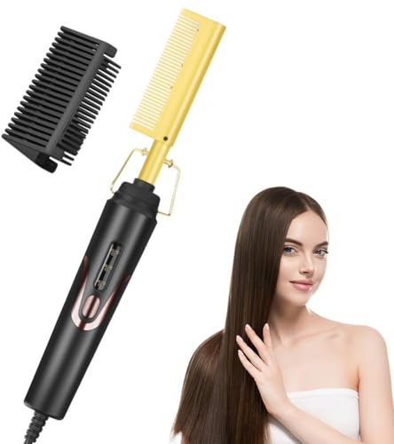 Flintronic Peigne Chauffant, 2 en 1 Brosse Chauffante Perruque, Peigne Lisseur en Céramique, 160-200℃ Régulation, Rapide-Chauffage, pour Styles de Barbe Longue et Courte, Perruque