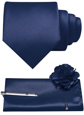 JEMYGINS 3.15 Solid Color Formal Tie and Pocket Square with Tie Clip Lapel Pin Set Mens Necktie for Business and Wedding 4PCS