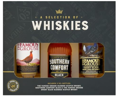 A Selection of Whiskies Gift Set – 3 x 5cl Miniatures (Famous Grouse & Southern Comfort) in Premium Gift Box – Perfect Christmas or Birthday Present by Blue Tree Gifts