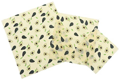 HOMOCONO Emballages Alimentaires Lot de 3 la Cire D’abeille Réutilisables, Papier et Coton, pour Sandwichs et Légumes, Conservation au Réfrigérateur