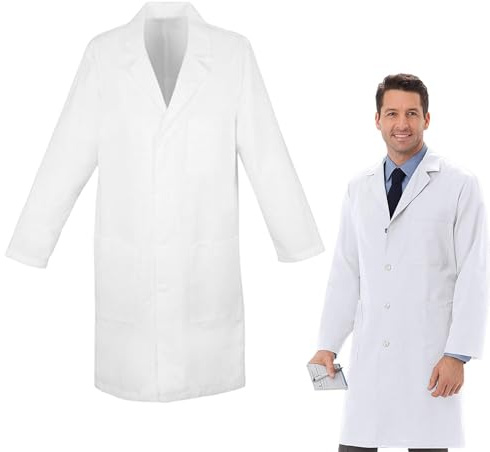 Comioke Blouse Blanche Lycée Coton, Blouse de Médecin Blouse Blanche Laboratoire Scolaire de Chimie pour Homme Femme pour Chimie étudiant et Lycée Hospital Industriel