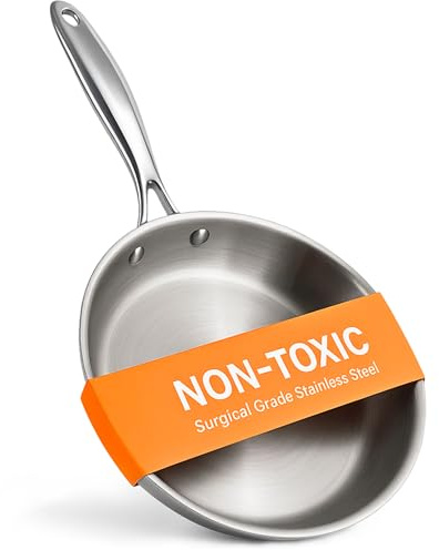 Ziruma Non-Toxic 20 cm Medical-Grade Stainless Steel Frying Pan, Fully Clad for Fast and Even Heat Distribution, PFOA-Free, Induction Compatible, Oven Safe up to 260°C