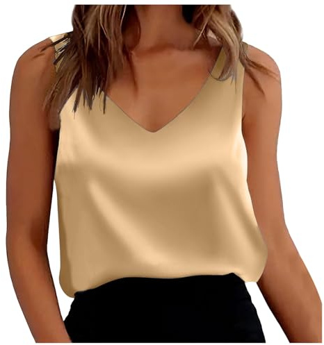 Top Donna Elegante Satin Canotta Sottogiacca Tailleur Donna Eleganti Blusse in Raso con Scollo A V in Seta Senza Maniche Estivo con Regolabili Basic Casuale