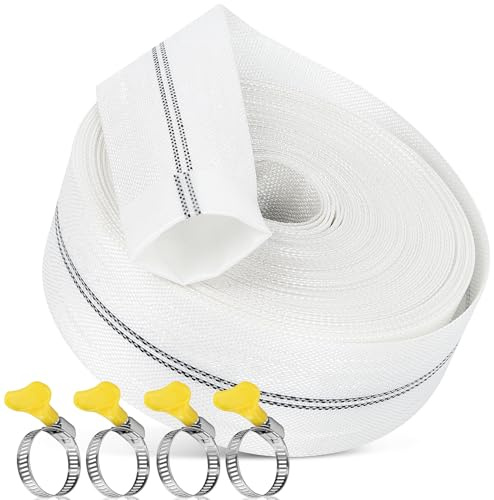 Tubo di scarico piatto pollici, tessuto, antistrappo, resistente alle pressioni, pompa sommergibile, irrigazione giardino, bianco (32mm-20m)
