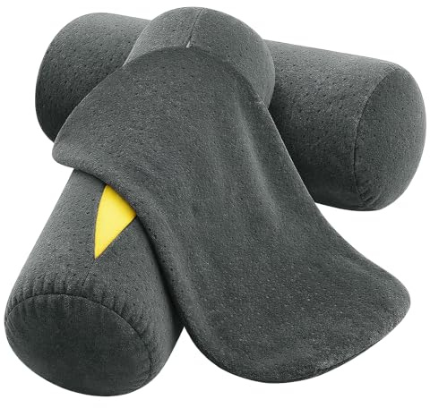 2 Pcs Neck Roll Pillow Cover with Zipper, Cylinder, 16 x 6inch(Grey) | Round Cervical Neck Pillowcase, Soft Velvet Bolster Pillow Cover, for Neck, Back, Leg, and Knee Support